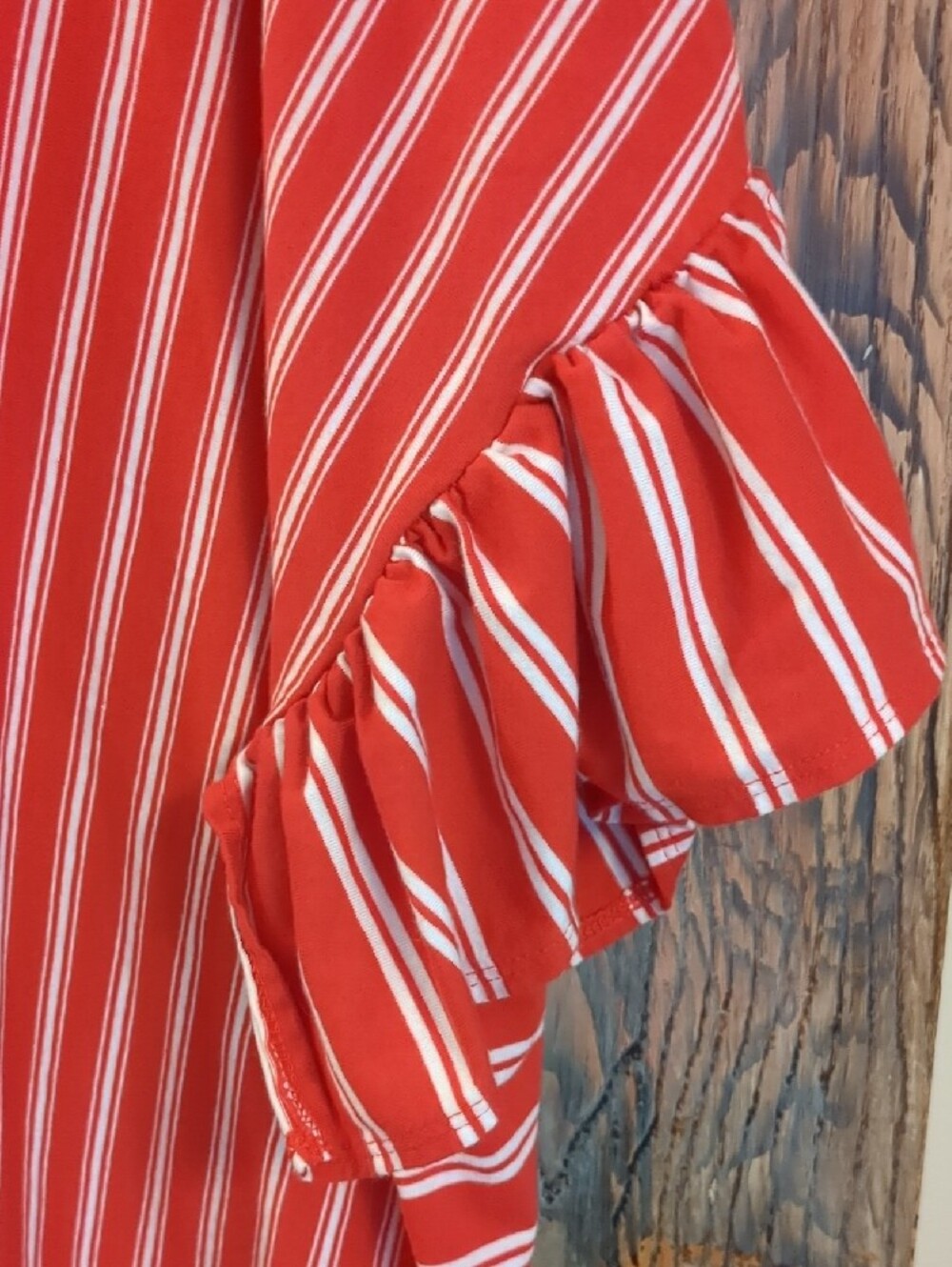 Terra & Sky Red and White Striped Ruffle Sleeve Tunic Plus Size 3XL - Picture 3 of 4